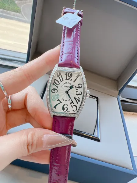 Franck Muller Curvex Diamond-Set Silver Dial Green Alligator Strap Mechanical Watch Watches - 46