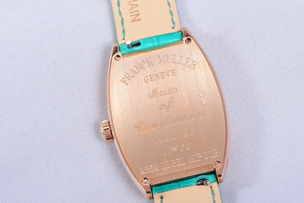 Franck Muller Curvex Diamond-Set Rose Gold with Turquoise Alligator Strap Watch Watches - 49