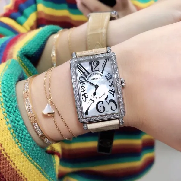 Franck Muller Long Island Mother-of-Pearl Dial Diamond Bezel White Gold Watch Watches - 14