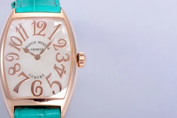 Franck Muller Curvex Diamond-Set Rose Gold with Turquoise Alligator Strap Watch Watches - 46