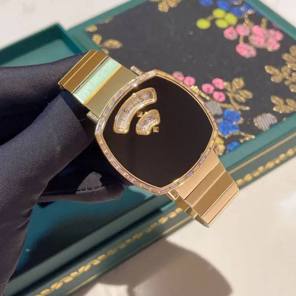 Design Malachite Dial Gold-Tone Watch with Diamond Bezel Watches - 7