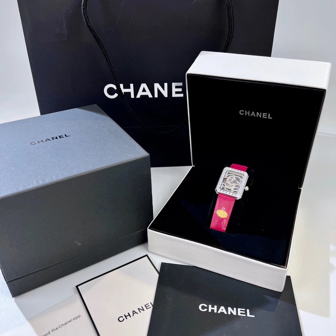 Chanel Boyfriend Skeleton Camélia Watch White Gold Diamond Black Leather Mechanical Watch Watches - 14