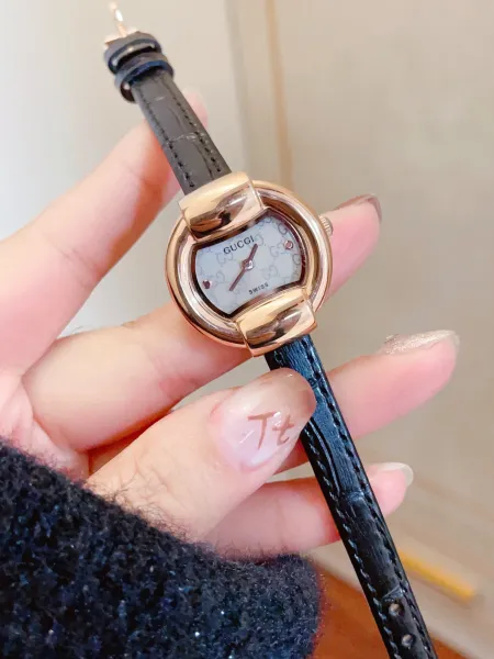 Gucci G-Timeless Mini Diamond-Set Black Dial Red Leather Watch Watches - 21