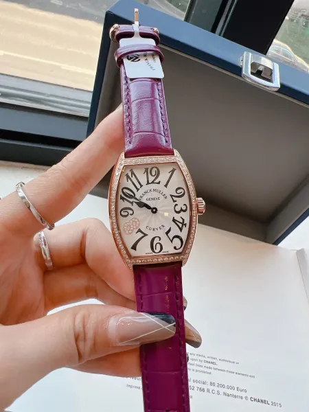Franck Muller Curvex Diamond-Set Silver Dial Green Alligator Strap Mechanical Watch Watches - 50