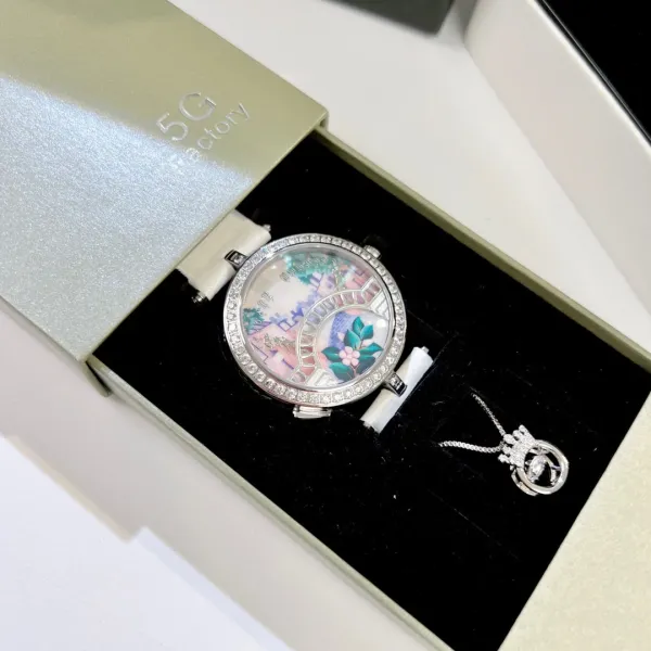Van Cleef & Arpels Poetic Complications Lady Arpels Heures Florales Watch Navy Blue Leather Watches - 13
