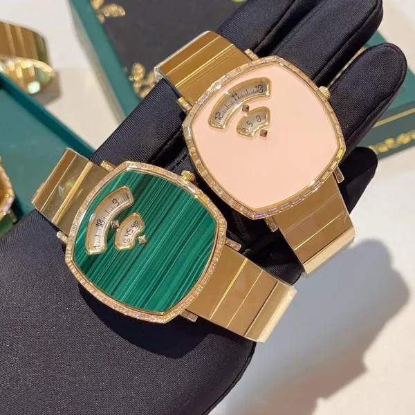 Design Malachite Dial Gold-Tone Watch with Diamond Bezel Watches - 16