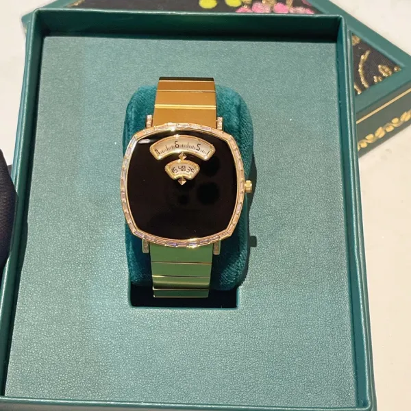 Design Malachite Dial Gold-Tone Watch with Diamond Bezel Watches - 4