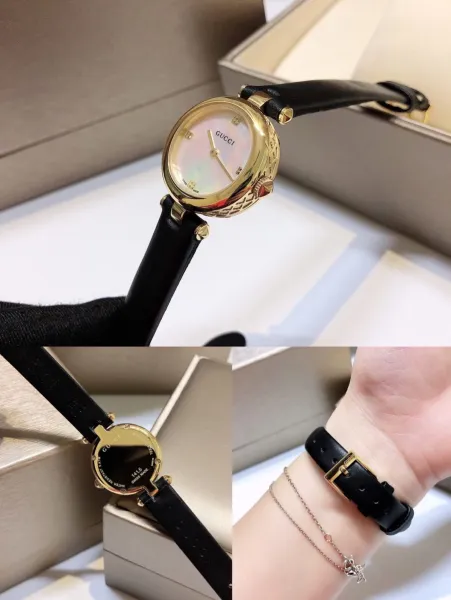 Gucci G-Timeless Mini Mother-of-Pearl Dial Black Leather Watch Watches - 26