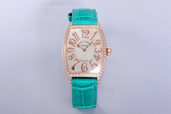 Franck Muller Curvex Diamond-Set Rose Gold with Turquoise Alligator Strap Watch Watches - 36