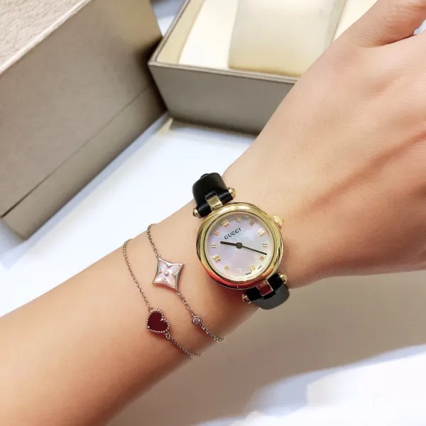 Gucci G-Timeless Mini Mother-of-Pearl Dial Black Leather Watch Watches - 6