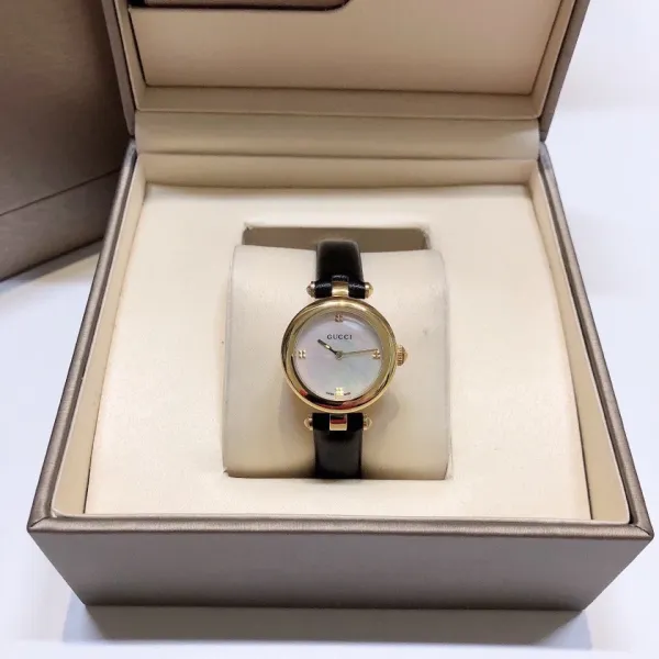 Gucci G-Timeless Mini Mother-of-Pearl Dial Black Leather Watch Watches - 24