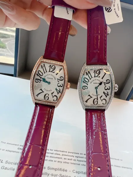 Franck Muller Curvex Diamond-Set Silver Dial Green Alligator Strap Mechanical Watch Watches - 51
