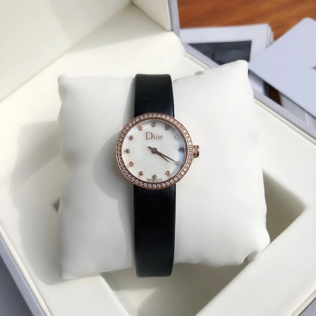 Dior La D de Dior Black Dial Rose Gold Diamond Bezel Watch Watches - 34