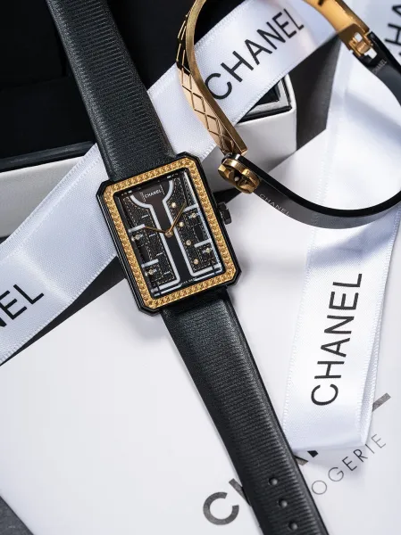 Chanel Mademoiselle Privé Watch Black and Gold Quartz Watch with Leather Strap Watches - 33