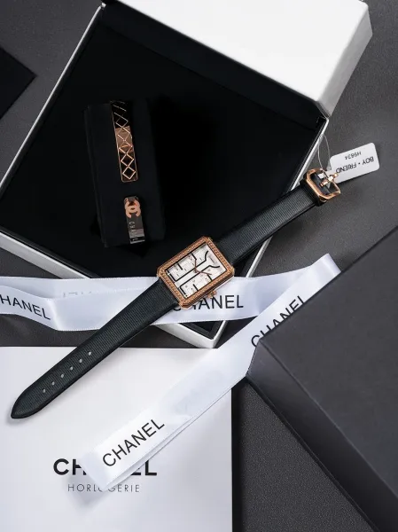 Chanel Mademoiselle Privé Watch Black and Gold Quartz Watch with Leather Strap Watches - 23