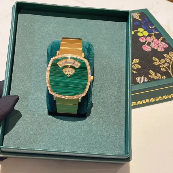 Design Malachite Dial Gold-Tone Watch with Diamond Bezel Watches - 12