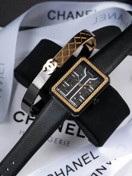 Chanel Mademoiselle Privé Watch Black and Gold Quartz Watch with Leather Strap Watches - 35