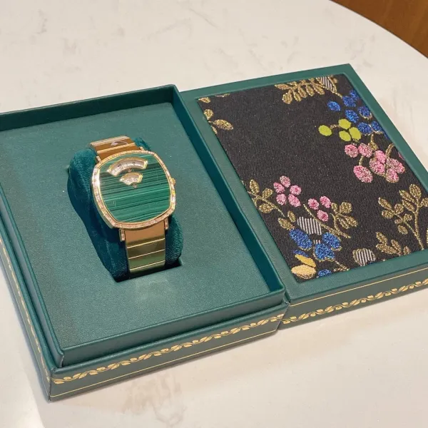 Design Malachite Dial Gold-Tone Watch with Diamond Bezel Watches - 14
