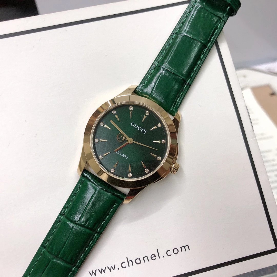 Gucci G-Timeless Mini Green Leather Quartz Watch - 66
