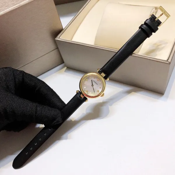 Gucci G-Timeless Mini Mother-of-Pearl Dial Black Leather Watch Watches - 7