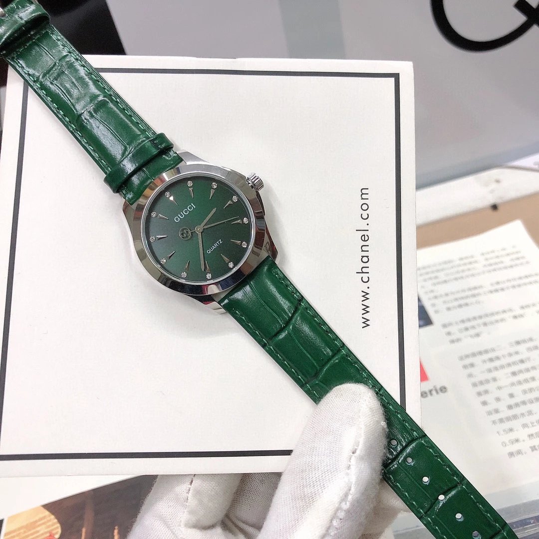 Gucci G-Timeless Mini Green Leather Quartz Watch - 37