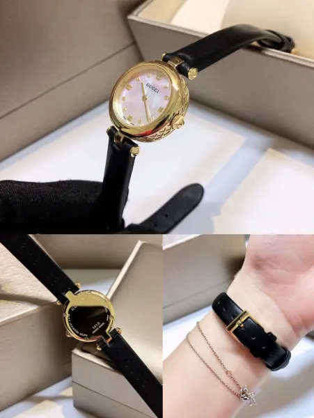 Gucci G-Timeless Mini Mother-of-Pearl Dial Black Leather Watch Watches - 10
