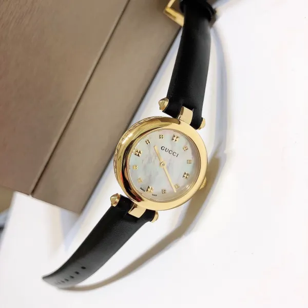 Gucci G-Timeless Mini Mother-of-Pearl Dial Black Leather Watch Watches - 8