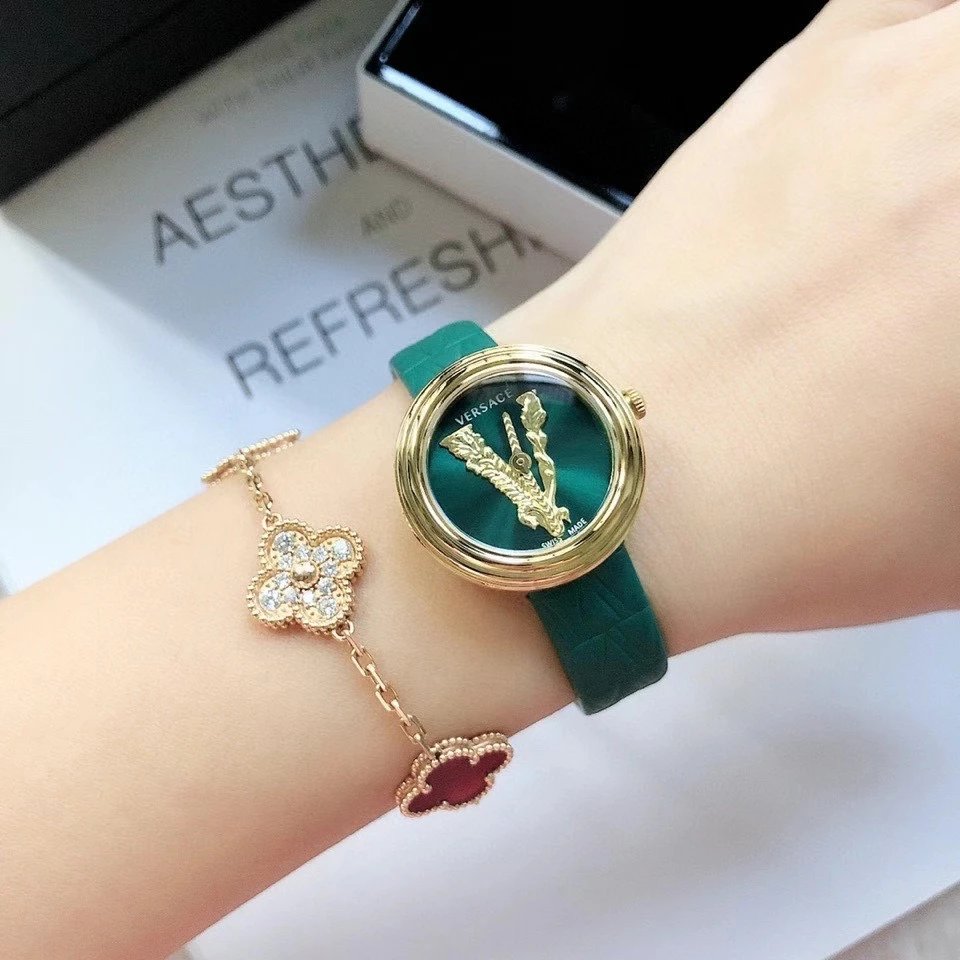 Versace Palazzo Empire Green Leather Strap Watch Watches - 22