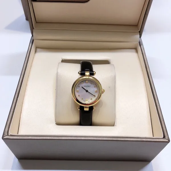 Gucci G-Timeless Mini Mother-of-Pearl Dial Black Leather Watch Watches - 3