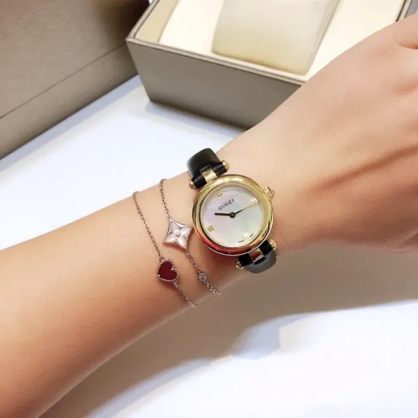 Gucci G-Timeless Mini Mother-of-Pearl Dial Black Leather Watch Watches - 21