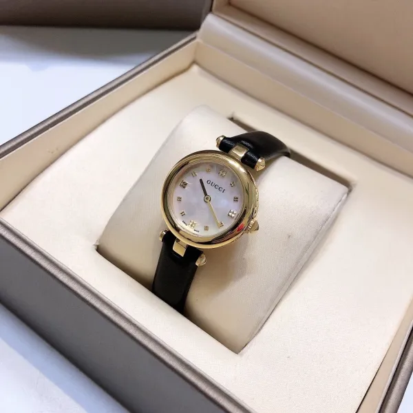 Gucci G-Timeless Mini Mother-of-Pearl Dial Black Leather Watch Watches - 4