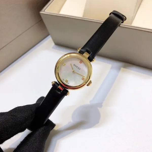 Gucci G-Timeless Mini Mother-of-Pearl Dial Black Leather Watch Watches - 22