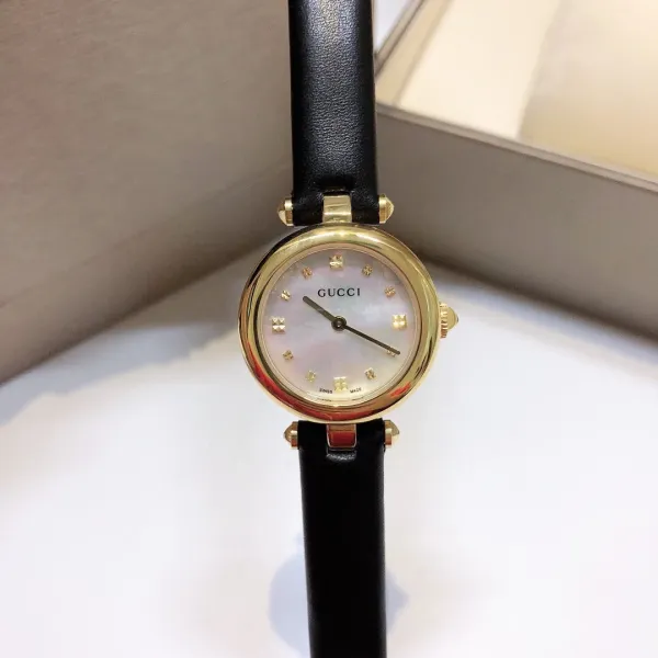 Gucci G-Timeless Mini Mother-of-Pearl Dial Black Leather Watch Watches - 9