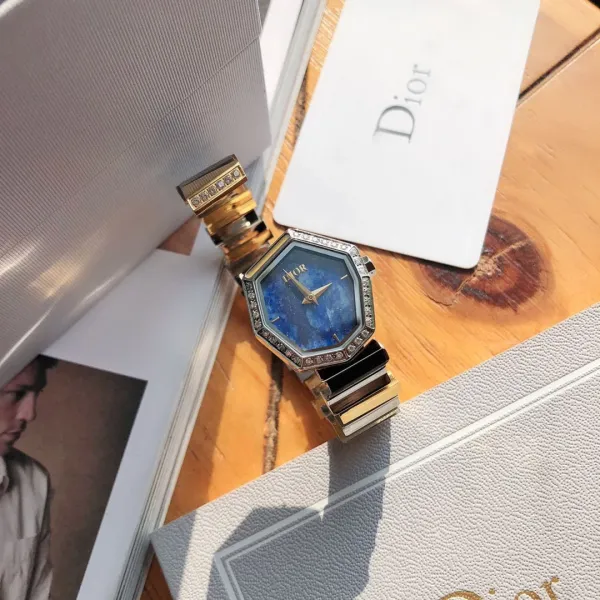 Dior La D de Dior Octagon Black Dial Diamond-Set Stainless Steel Watch Watches - 42