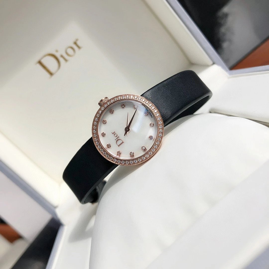 Dior La D de Dior Black Dial Rose Gold Diamond Bezel Watch Watches - 35