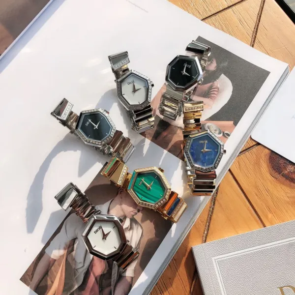 Dior La D de Dior Octagon Black Dial Diamond-Set Stainless Steel Watch Watches - 36