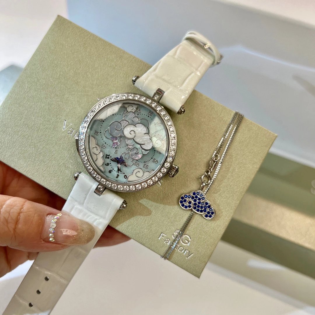 Van Cleef & Arpels Poetic Complications Clouds and Swallows White Mother-of-Pearl Dial White Alligator Strap Watch Watches - 15