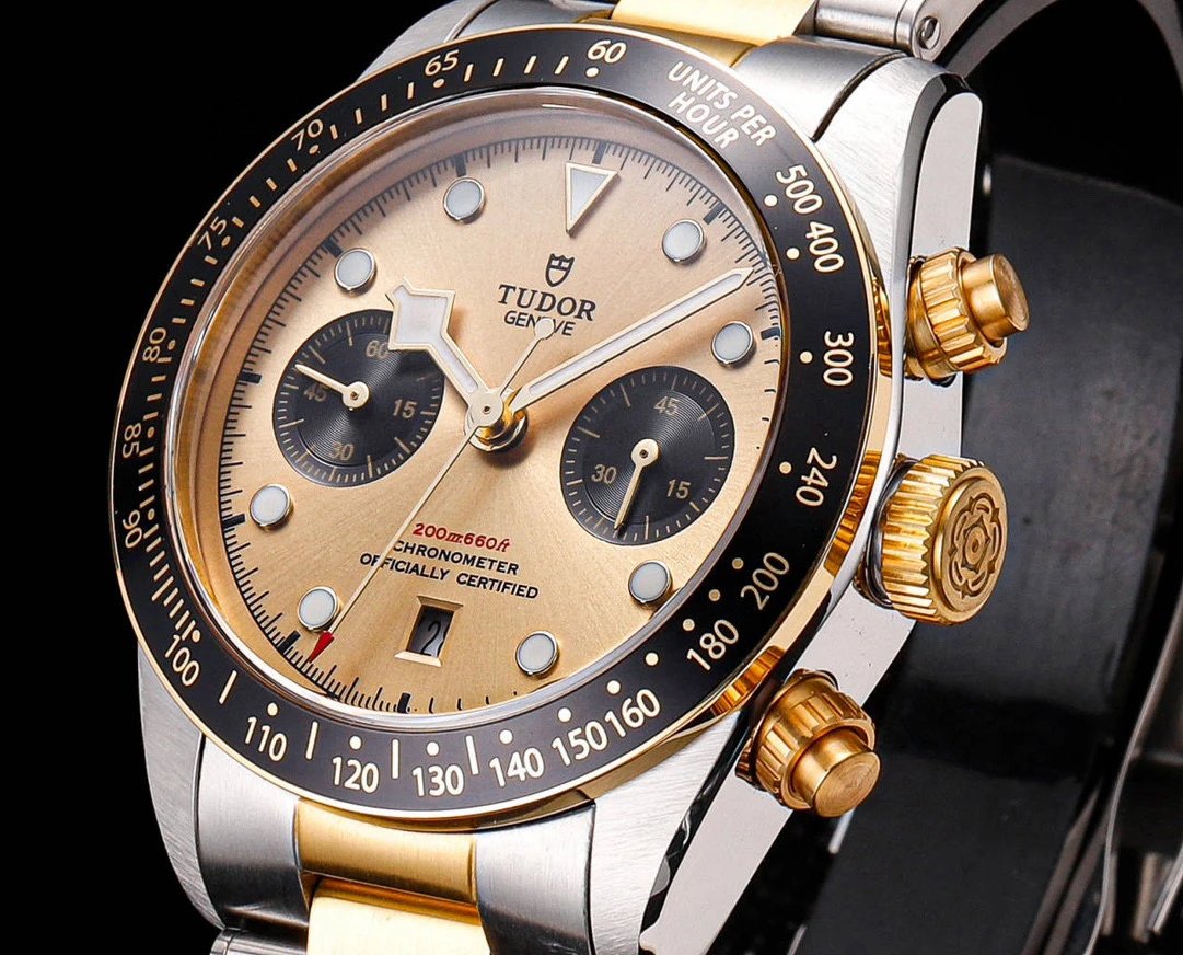 Design Tudor Black Bay Chrono S&G Gold Beige Dial Mechanical Watch Watches - 4