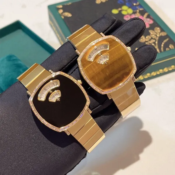 Design Malachite Dial Gold-Tone Watch with Diamond Bezel Watches - 8