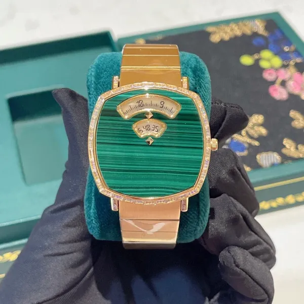 Design Malachite Dial Gold-Tone Watch with Diamond Bezel Watches - 15