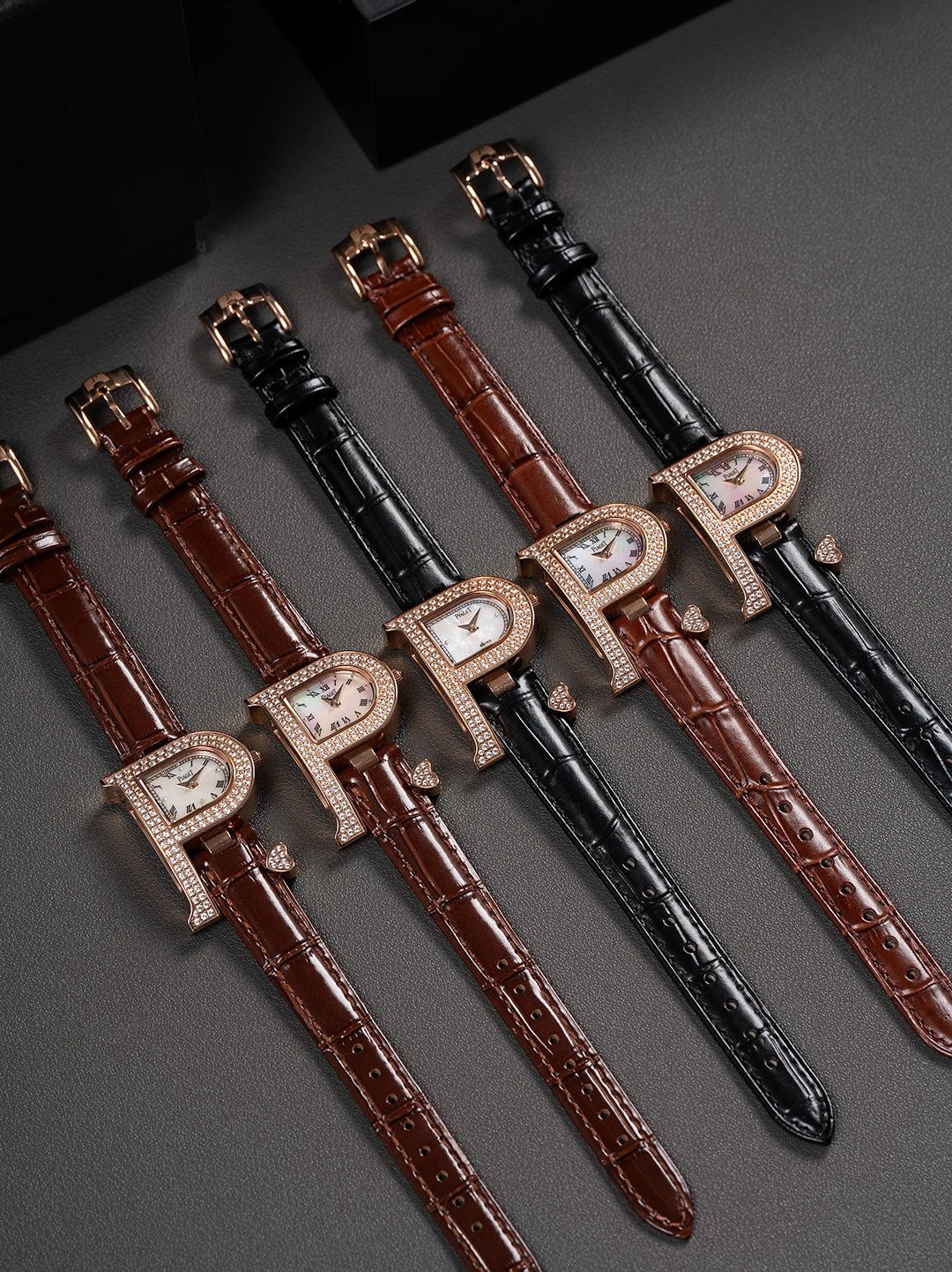 Piaget Watches Crystal-Set D-Shaped Case Watch with Crocodile-Pattern Strap image 2