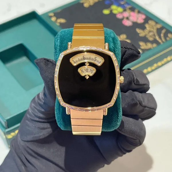 Design Malachite Dial Gold-Tone Watch with Diamond Bezel Watches - 6