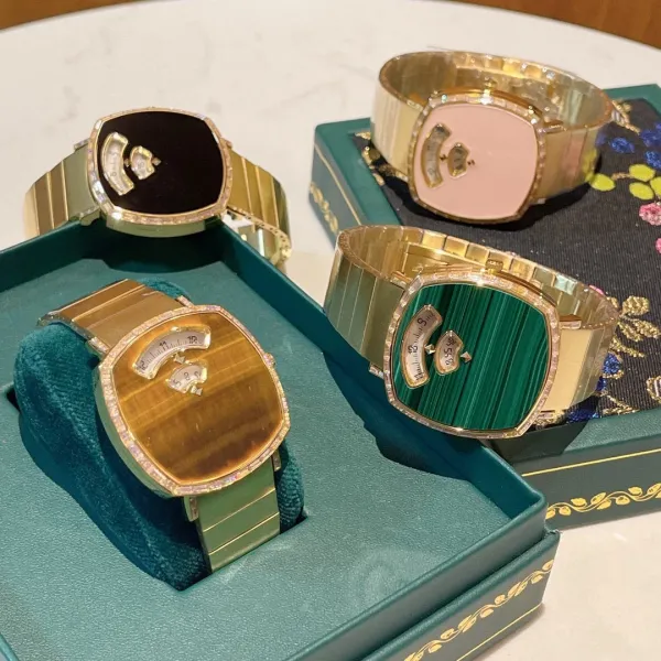 Design Malachite Dial Gold-Tone Watch with Diamond Bezel Watches - 27
