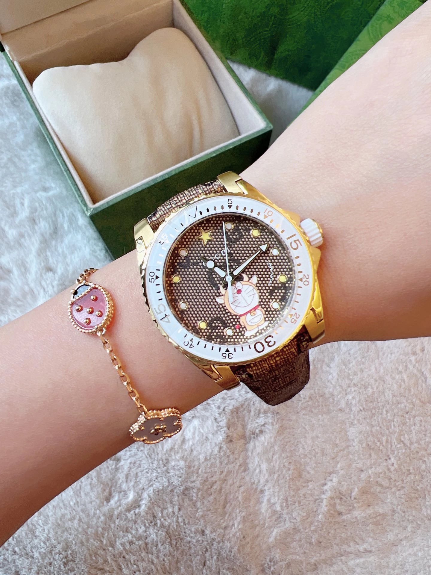 Doraemon Watch Brown Gold Casual Watch