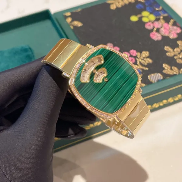 Design Malachite Dial Gold-Tone Watch with Diamond Bezel Watches - 11