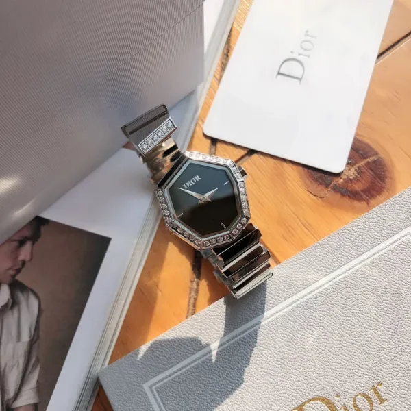 Dior La D de Dior Octagon Black Dial Diamond-Set Stainless Steel Watch Watches - 57