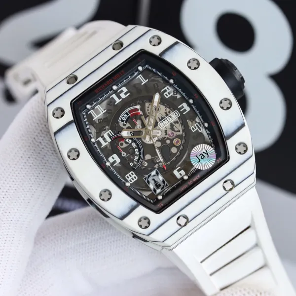 Richard Mille RM 011 Flyback Chronograph Black Skeleton Dial Silver Case Rubber Strap Watch Watches - 3