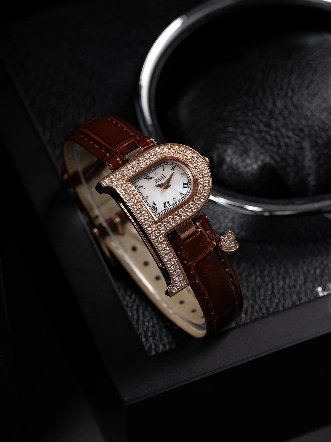 Piaget Watches Crystal-Set D-Shaped Case Watch with Crocodile-Pattern Strap image 3