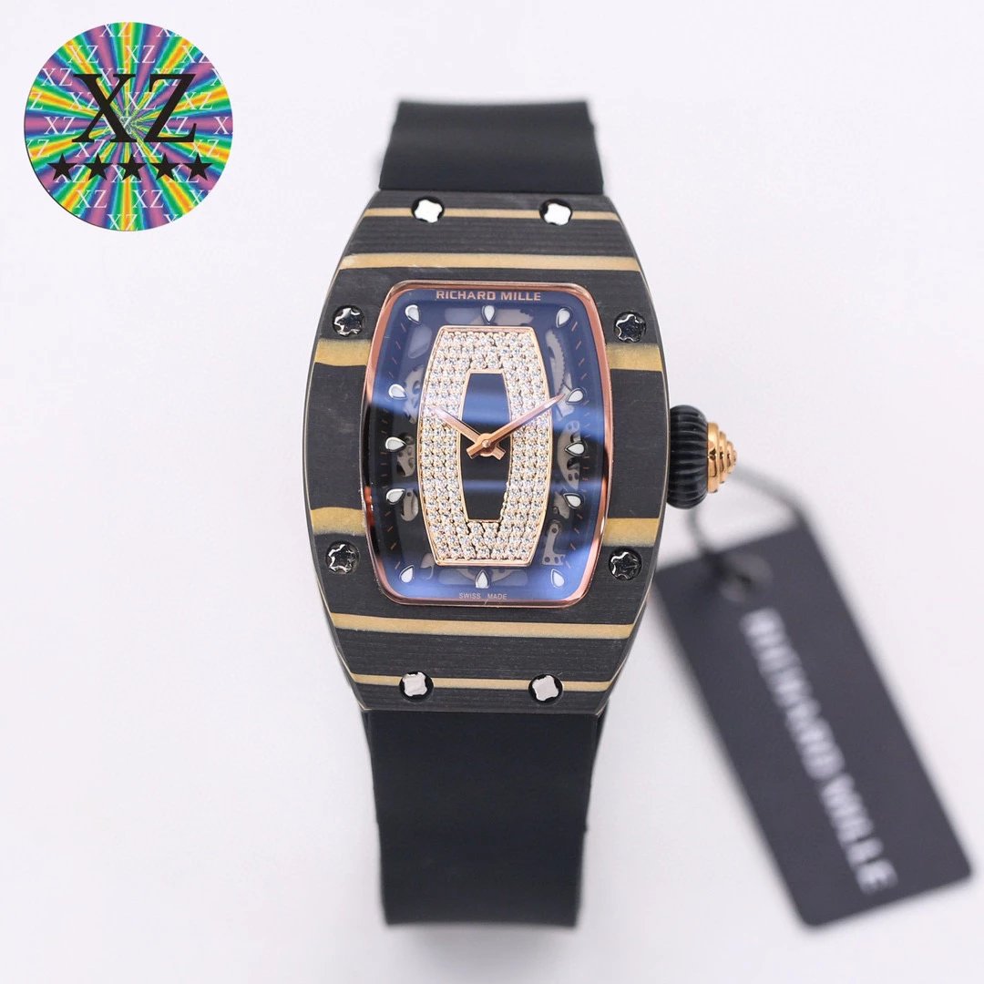Richard Mille Watches Tonneau Crystal-Set Watch with Rubber Strap image 9