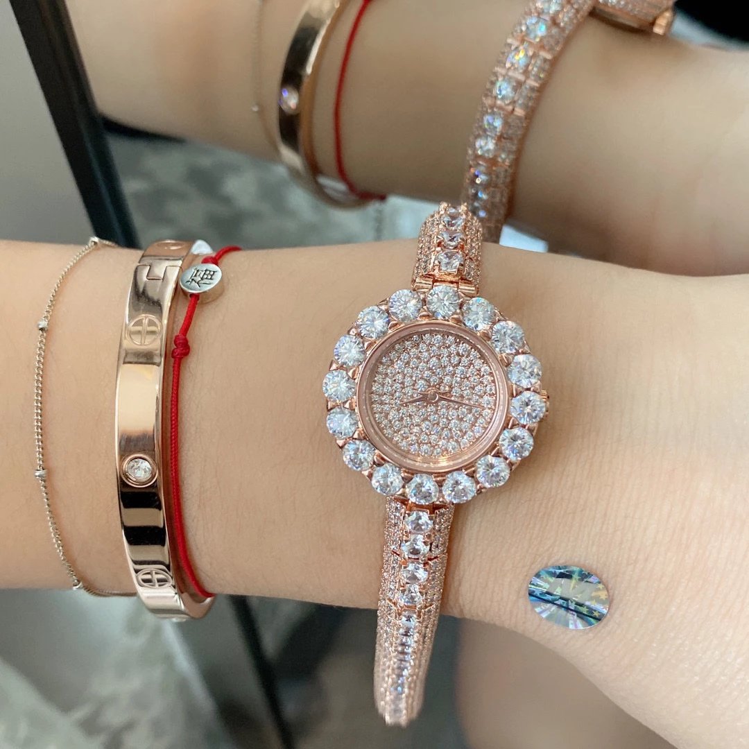 Cartier Love Bracelet and Paved Crystal Watch Rose Gold Women's Accessories Set Jewelry